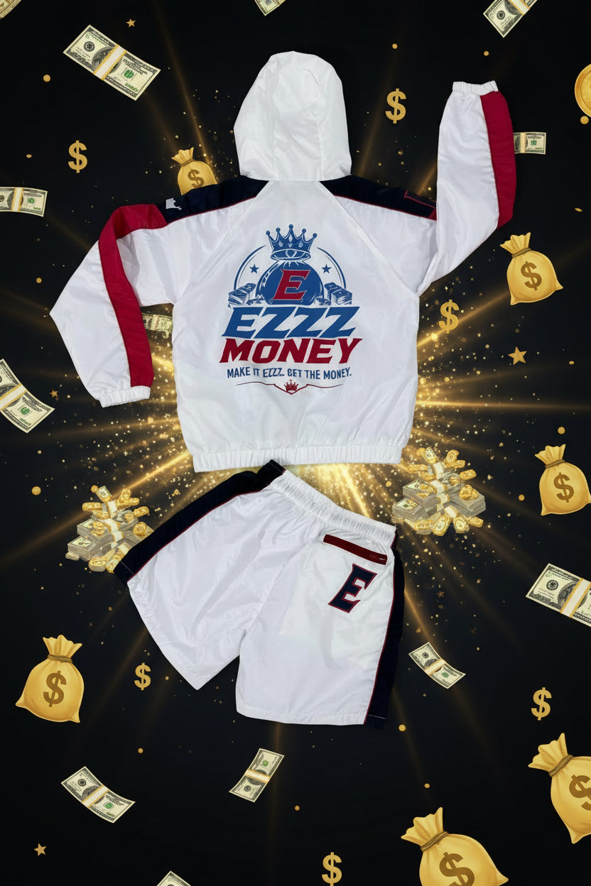 EZZZ Money Signature Windbreaker Short Set – White/Red/Navy
