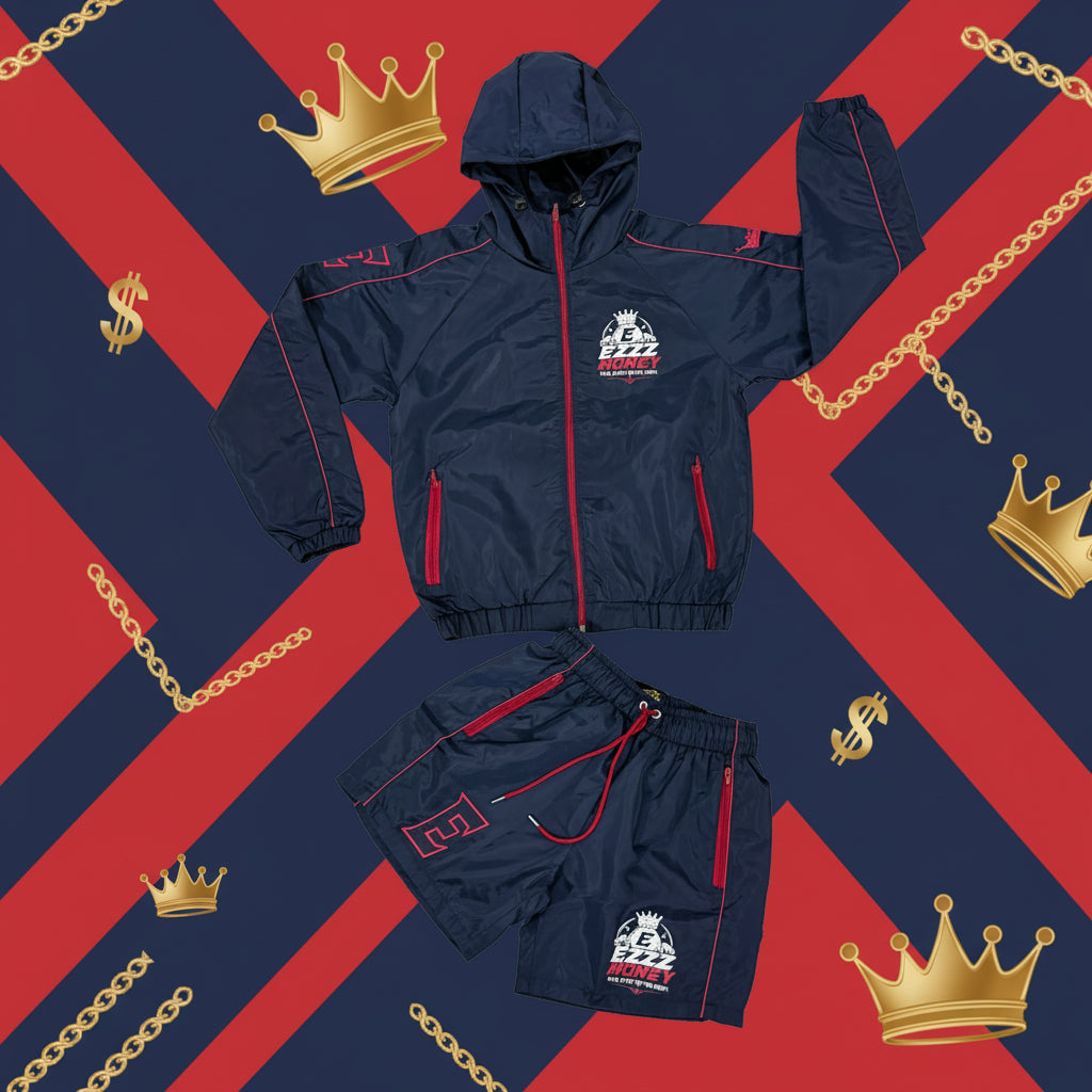 EZZZ Money Signature Windbreaker Short Set – Navy/Red