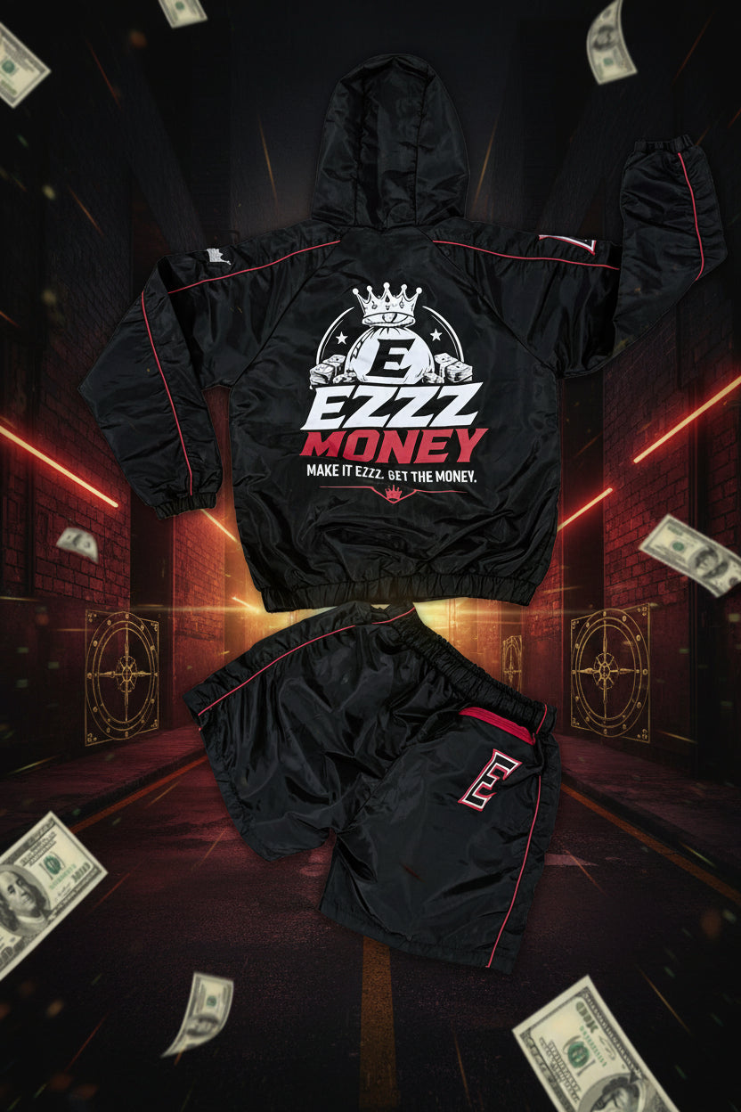 EZZZ Money Signature Windbreaker Short Set – Black/Red