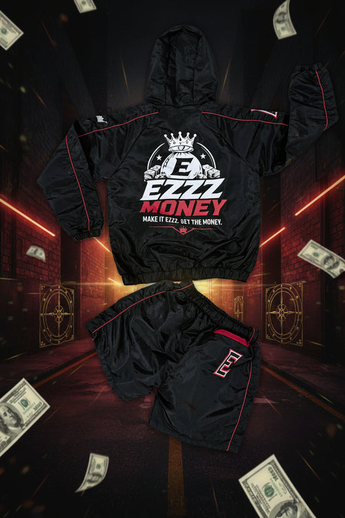 EZZZ Money Signature Windbreaker Short Set – Black/Red