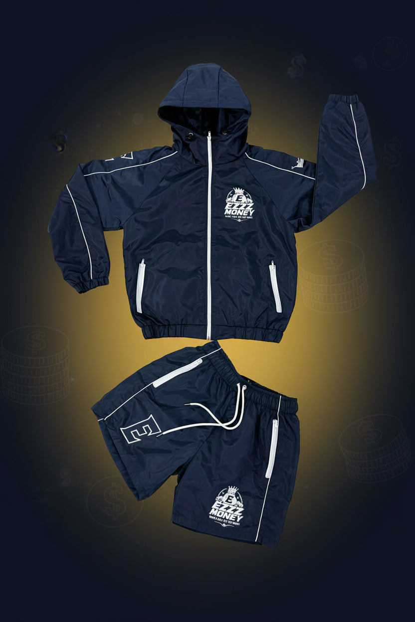 EZZZ Money Signature Windbreaker Short Set – Navy/White