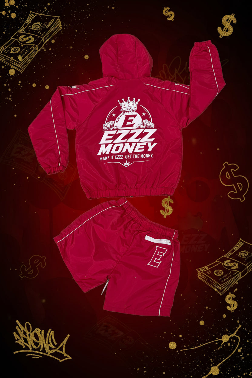 EZZZ Money Signature Windbreaker Short Set – Red/White