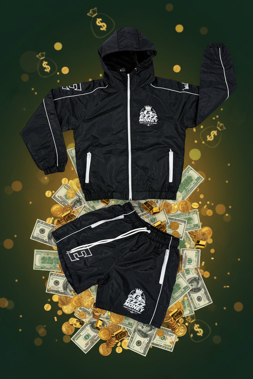 EZZZ Money Signature Windbreaker Short Set – Black/White
