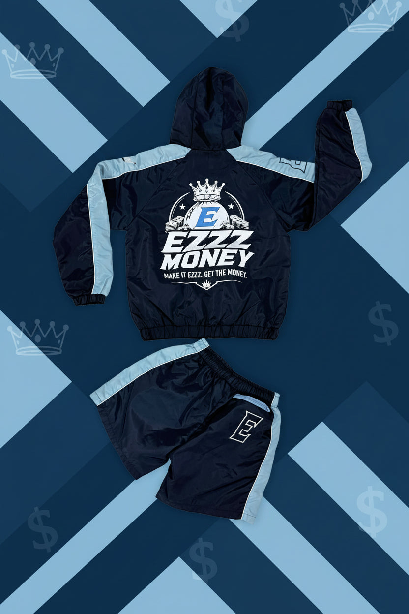 EZZZ Money Signature Windbreaker Short Set – Navy/Ice Blue