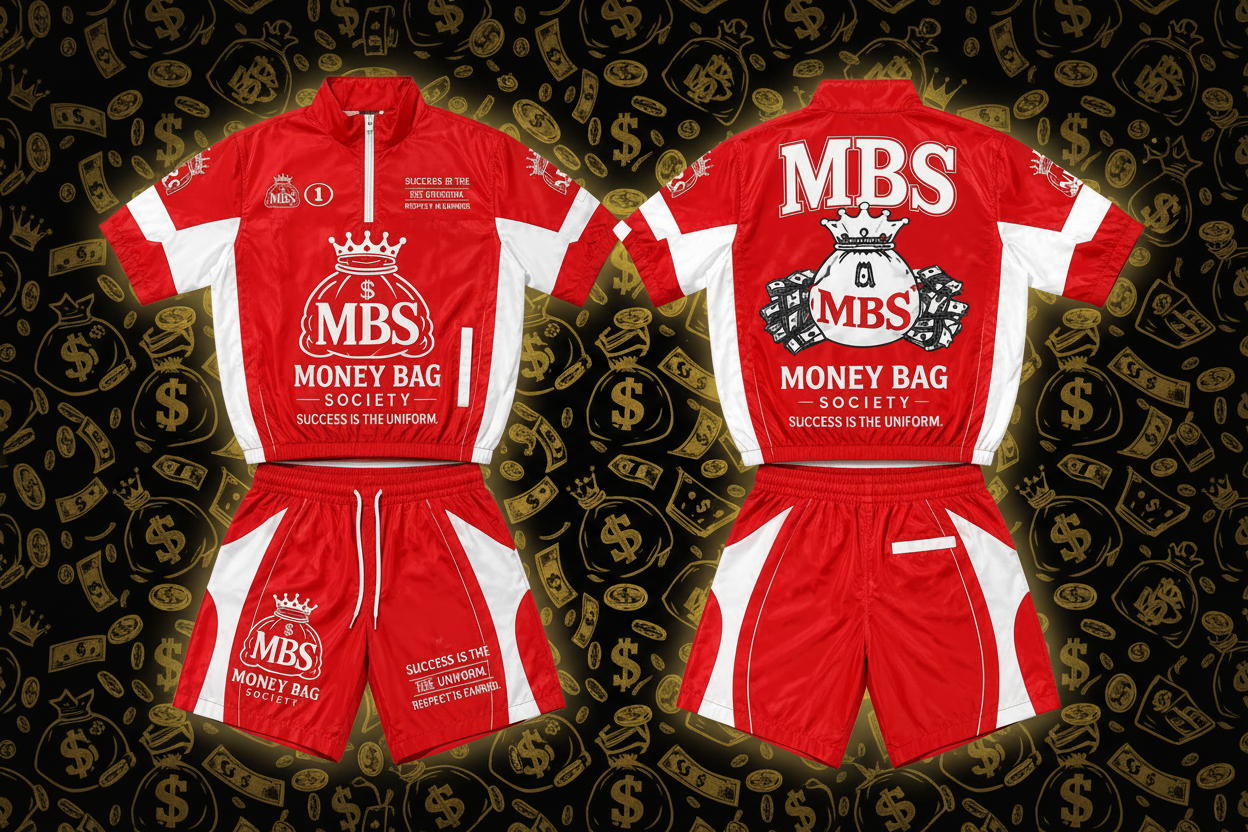 Money Bag Society™ Red & White Windbreaker Short Set by