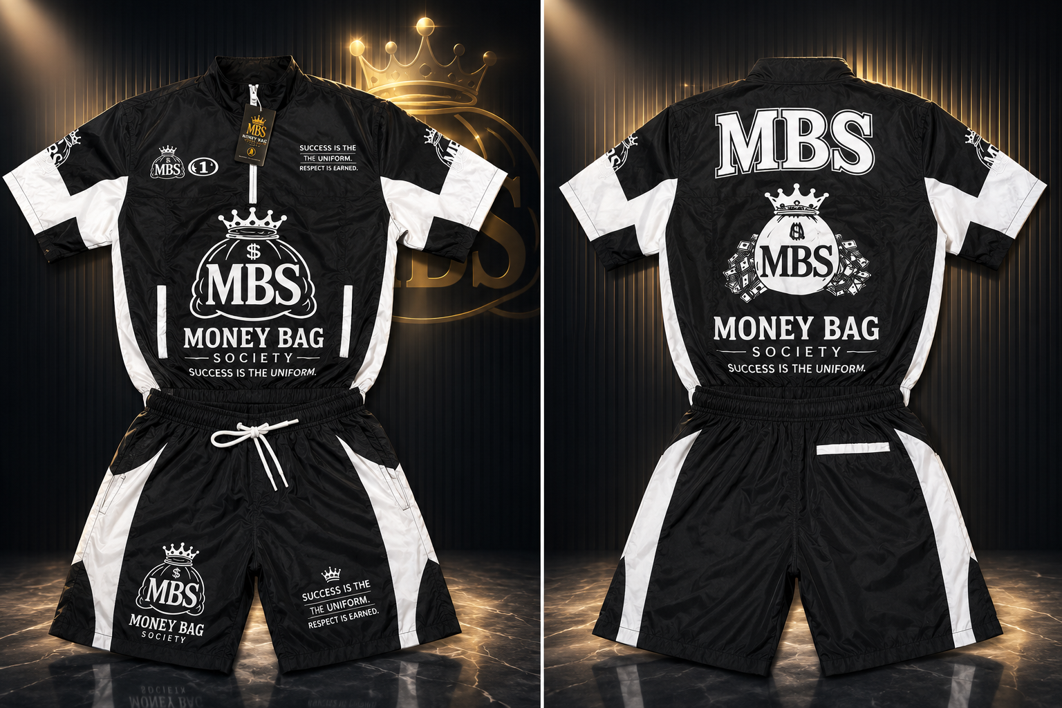 Money Bag Society (MBS) Black & White Windbreaker Short Set
