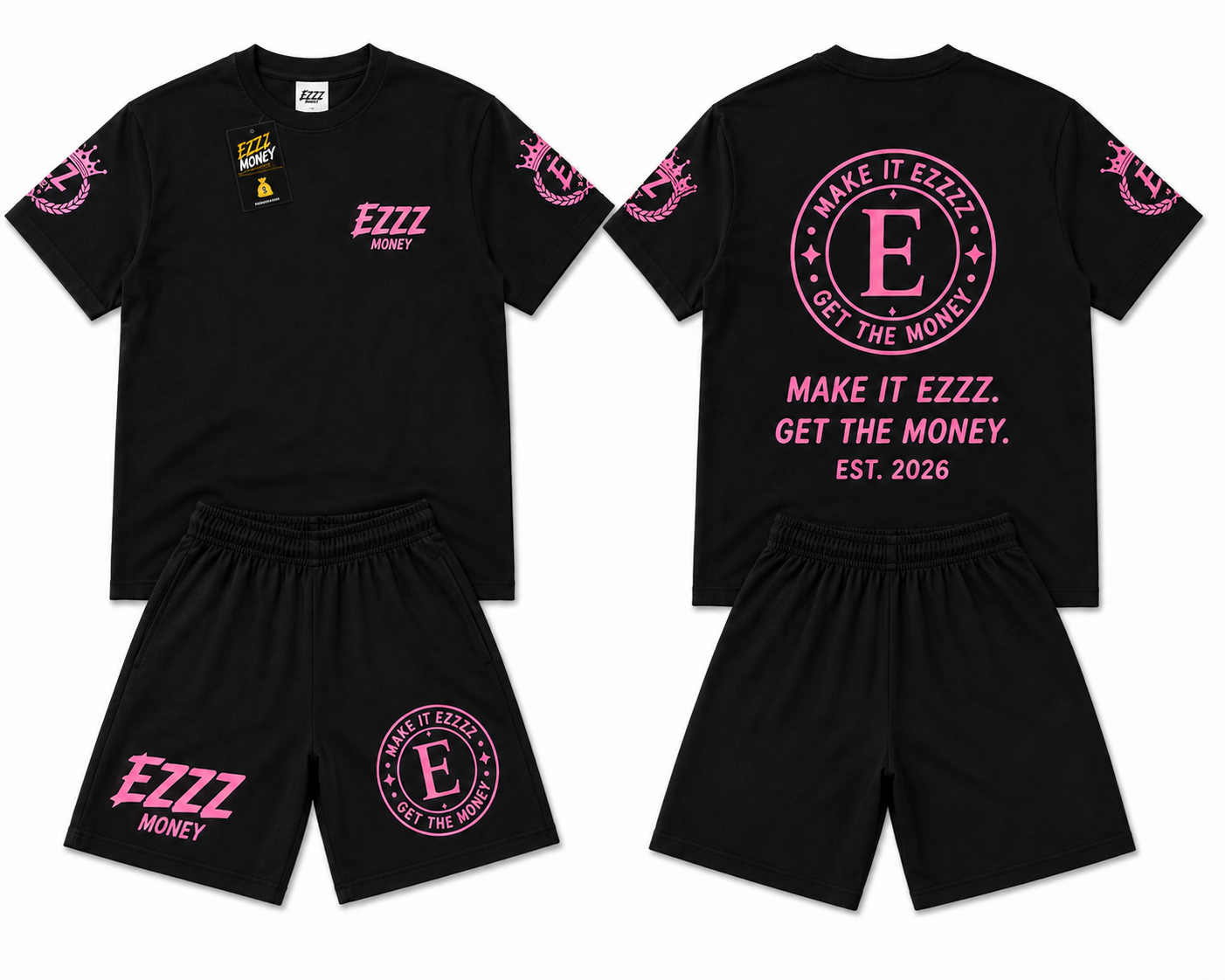 EZZZ Money Women’s Black & Pink Premium Short Set